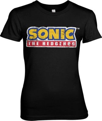 Sonic The Hedgehog Cracked Logo Girly Tee Damen T-Shirt Black