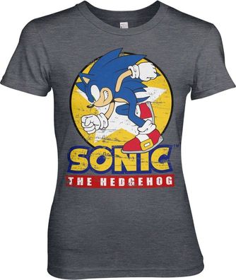 Fast Sonic The Hedgehog Girly Tee Damen T-Shirt Dark-Heather
