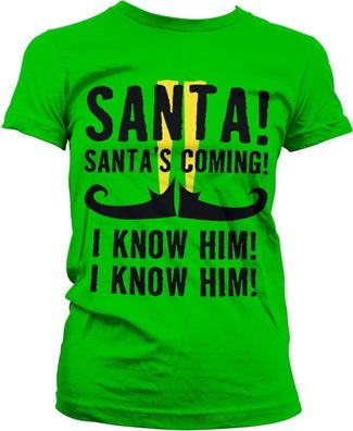 Elf Santa's Coming Girly Tee Damen T-Shirt Green