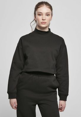 Urban Classics Damen Sweatshirt Ladies Cropped Oversized Sweat High Neck Crew Black