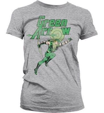 Green Arrow Distressed Girly T-Shirt Damen Heather-Grey