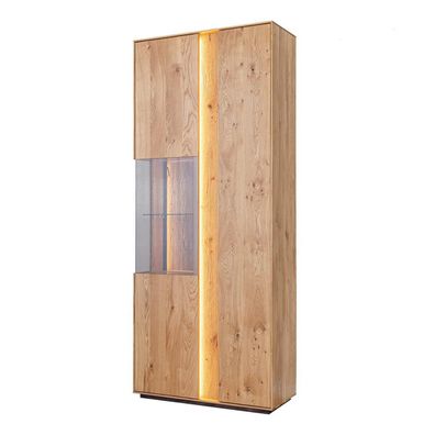 Wohnzimmer Braune Holzvitrine LED-Vitrine Holz Schrank Glasschrank Neu
