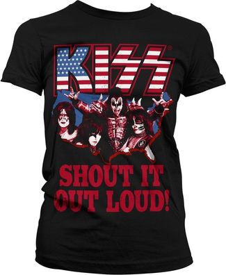 Kiss Shout It Out Loud Girly Tee Damen T-Shirt Black