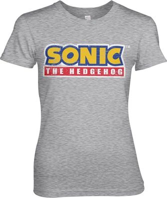 Sonic The Hedgehog Cracked Logo Girly Tee Damen T-Shirt Heather-Grey