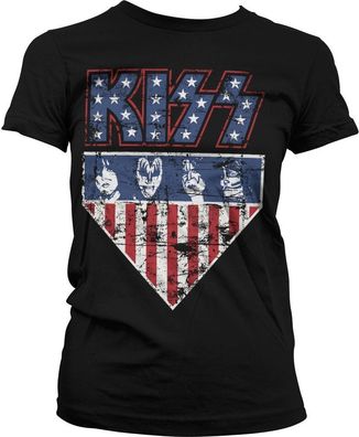 Kiss Stars & Stripes Girly Tee Damen T-Shirt Black