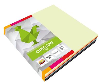 Origami-Papier 20X20cm Fluo + Pastellfarben 100 Blatt