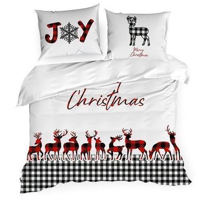 Bettwäsche Kissenbezug Bettbezug 3-tlg 160x200cm Weihnachten Christmas Baumwolle Deko