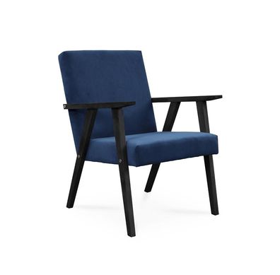 BETTSO Eleganter Sessel Massivholz PRL LISEK Dunkelblau Blau mit Beine in Schwarz