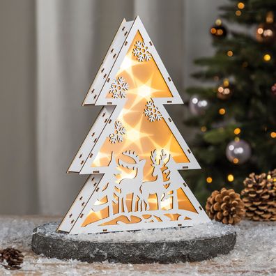 LED Tannenbaum Aufsteller 30 cm - Wald - Weihnachten Tisch Holz Deko Batterie