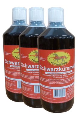 Schwarzkümmelöl - 3 x 1 L Flasche - Hund, Pferd