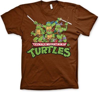 Teenage Mutant Ninja Turtles Turtles Distressed Group T-shirt Brown