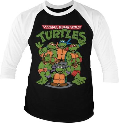 Teenage Mutant Ninja Turtles Group Baseball 3/4 Sleeve Tee T-Shirt White-Black