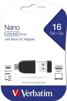 Verbatim USB Stick Store 'n' Stay Nano 16GB 32GB USB 2.0 mit Micro USB-Adapter
