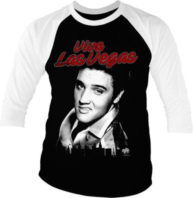 Elvis Presley Viva Las Vegas Baseball 3/4 Sleeve Tee T-Shirt White-Black