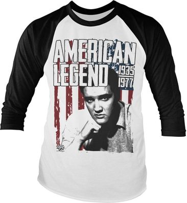 Elvis Presley American Legend Baseball 3/4 Sleeve Tee T-Shirt White-Black