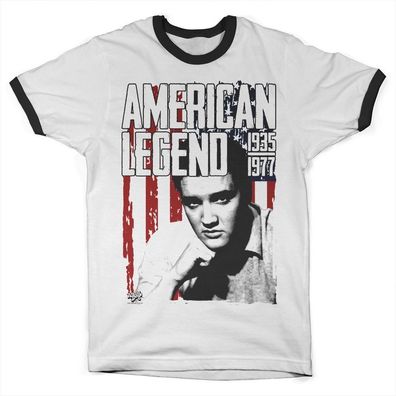 Elvis Presley American Legend Ringer Tee T-Shirt White-Black