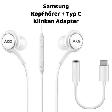 Samsung AKG Kopfhörer Für Samsung Galaxy A22 Mikrofon + USB-C Adapter Weiß