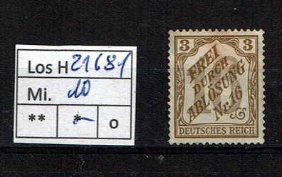 Los H21681: Deutsches Reich Dienst Mi. 10 *