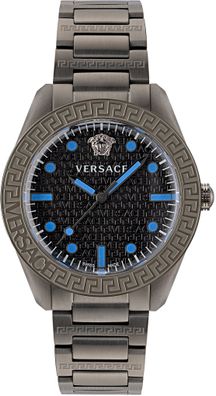 Versace VE2T00622 Greca Dome schwarz grau Edelstahl Armband Uhr Herren NEU