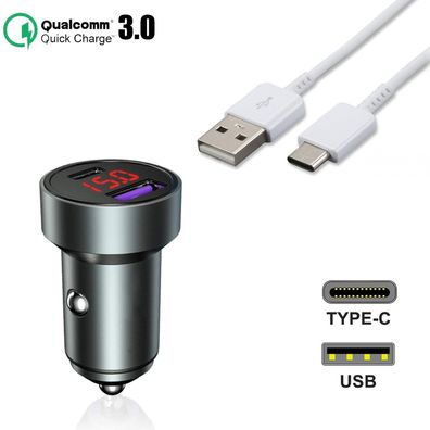 Für Samsung Galaxy S20 FE Auto Ladegerät USB-C KFZ + 1m Typ-C Kabel Ladeadapter