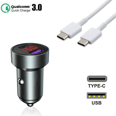 Für Samsung Galaxy S20 FE Auto Ladegerät USB-C KFZ + TypC - TypC Kabel Ladeadapter