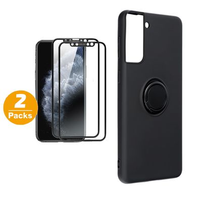 Ring Handyhülle Case Für Samsung S21 Plus Ultra mit Glasfolie Schutz Schwarz