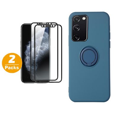 Ring Handyhülle Case Für Samsung Galaxy A51 mit Glasfolie Schutz Silikon Blau