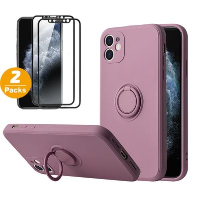 Ring Handyhülle Für iPhone 11 12 13 Pro Max mit Glasfolie Schutz Violett Lila