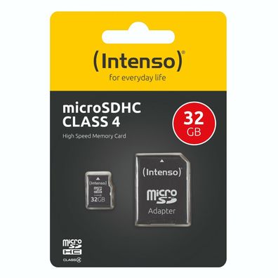 Intenso Speicherkarte Mirco SD Micro SDHC Datenspeicher Class 4 + Adapter 32GB