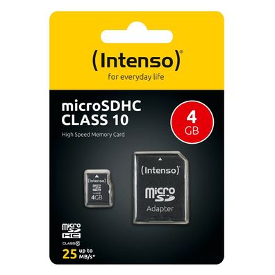 Intenso Micro SD Speicher Karte Class 10 Micro SDHC Datenspeicher + Adapter 4GB