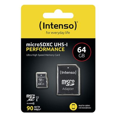 Intenso MicroSD 4k Speicherkarte UHS-I U1 Performance Fast + Adapter 64GB