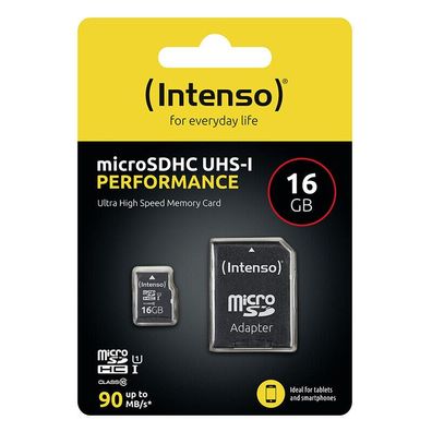 Intenso MicroSD 4k Speicherkarte UHS-I U1 Performance Fast + Adapter 16GB