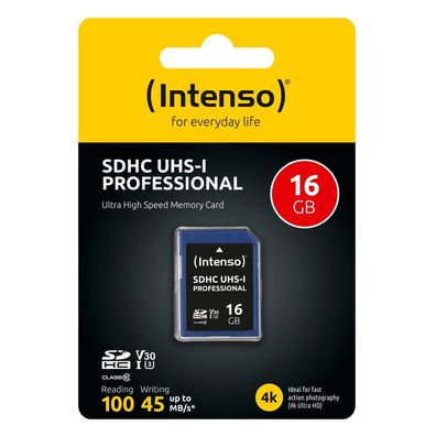 Intenso SD Karte Speicherkarte Professional SDXC Speicher Class 10 UHS-I 16GB