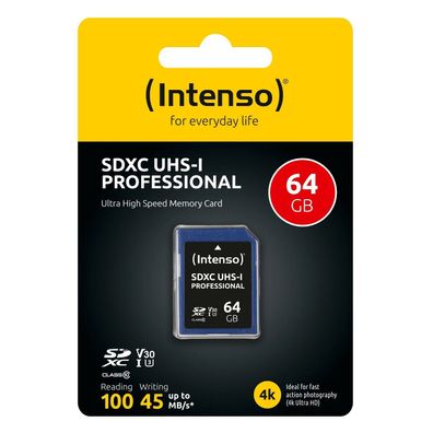 Intenso SD Karte Speicherkarte Professional SDXC Speicher Class 10 UHS-I 64GB