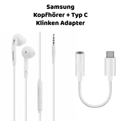 Original Samsung In-Ear Headset Kopfhörer 3,5mm Klinke + USB-C Adapter Weiß