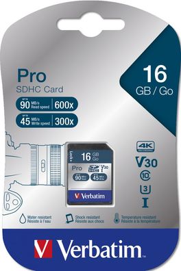 Verbatim Pro U3 SD Karte SDXC V30 UHS-I 4K-Ultra-HD 16GB 32GB 64GB Speicherkarte