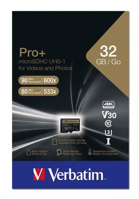 Verbatim microSD Pro+ Speicherkarte Class 10 UHS-I + Adapter MicroSDXC 32GB 64GB