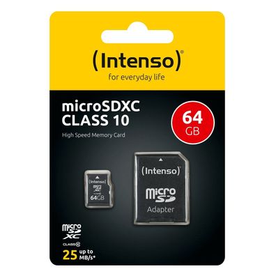 Intenso Micro SD Speicher Karte Class 10 micro SDHC Datenspeicher + Adapter 64GB