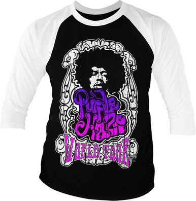 Jimi Hendrix Purple Haze World Tour Baseball 3/4 Sleeve Tee T-Shirt White-Black