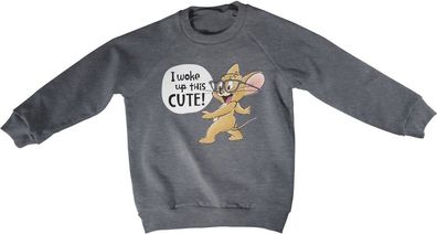 Tom & Jerry I Woke Up This Cute Kids Sweatshirt Kinder Dark-Heather