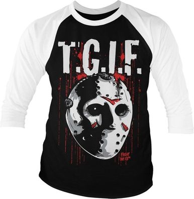 Friday The 13th T.G.I.F. Baseball 3/4 Sleeve Tee T-Shirt White-Black