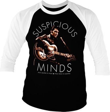 Elvis Presley Suspicious Minds Baseball 3/4 Sleeve Tee T-Shirt White-Black