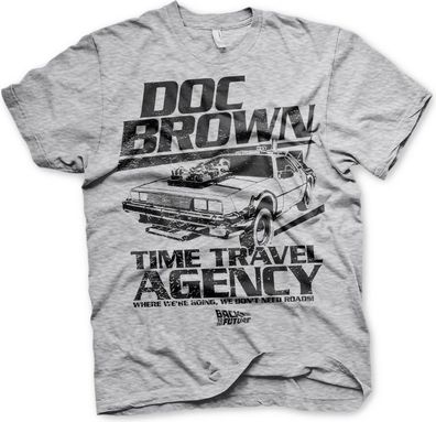 Back to the Future Doc Brown Time Travel Agency T-Shirt Heather-Grey