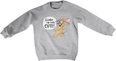 Tom & Jerry I Woke Up This Cute Kids Sweatshirt Kinder Heather-Grey
