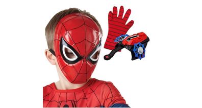 Spiderman Kinder-Set: Maske & Handschuh mit Netzwerfer, hochwertig, Verkleidungsmaske