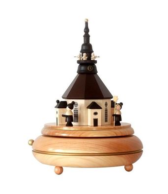 Spieldose mit Seiffener Kirche Höhe=23cm NEU Spieluhr Spielwerk Schnee Figur Sei