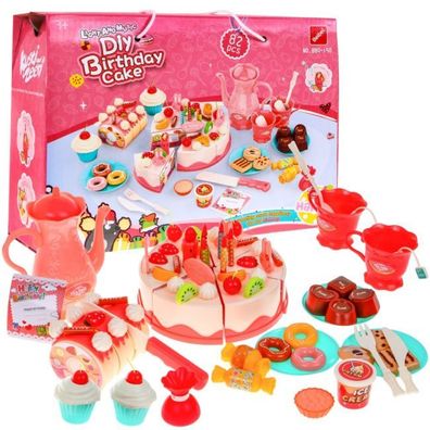 Großes Geburtstagsparty-Set für Kinder ab 3 Jahren, Spielzeugkuchen und Süßigkeite...