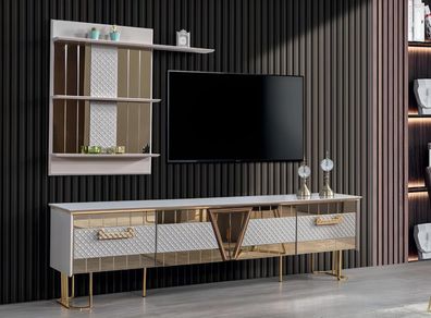 Modern Design Grau Wohnwand Holz Wand Regale Komplett TV-Ständer Möbel