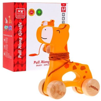 Mini-Aufsitz-Giraffe aus Holz an einer Schnur für Kinder ab 12 Monaten. Spielzeug ...