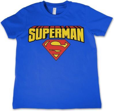 Superman Blockletter Logo Kids T-Shirt Kinder Blue